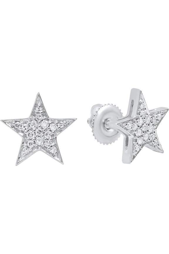 0.20Ct Round Cut White Diamond Star Stud Push Back Earring 14K White Gold Plated For Women's