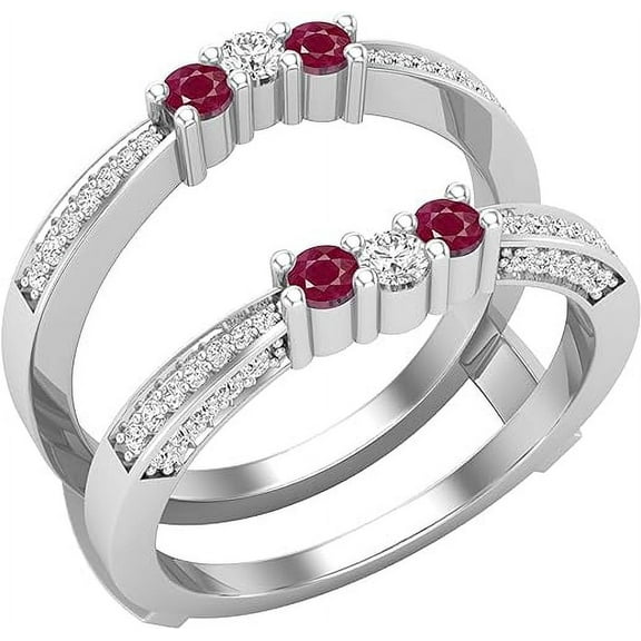 beryl_creation 0.33Ct Round Cut Red Ruby & White Diamond Wrap Enhancer Engagement Wedding Ring 14k White Gold Finish For Women's & Girls 925 Sterling Silver -10