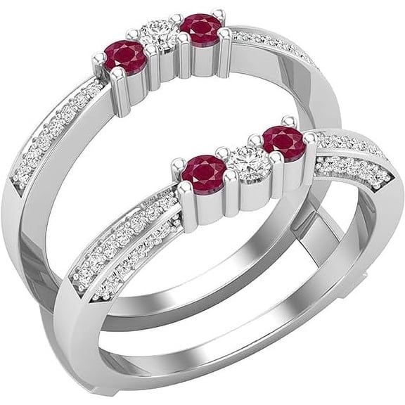beryl_creation 0.33Ct Round Cut Red Ruby & White Diamond Wrap Enhancer Engagement Wedding Ring 14k White Gold Finish For Women's & Girls 925 Sterling Silver -8