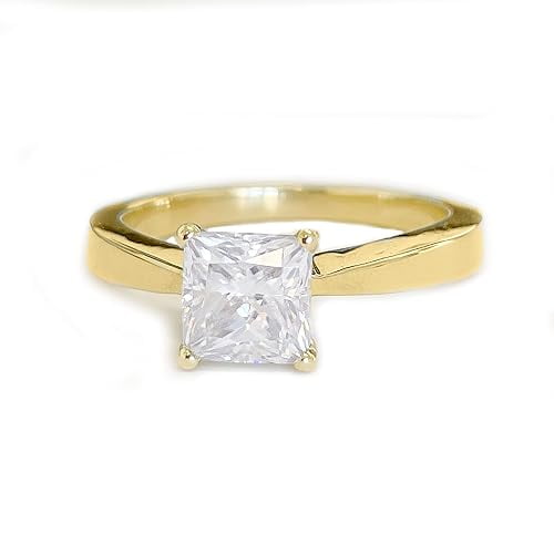 beryl_creation 0.50 Ct Princess Cut White Diamond Wedding Engagement Solitaire Ring 14K Yellow Gold Plated 925 Sterling Silver For Women's -6
