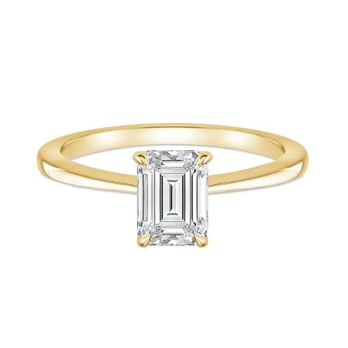 beryl_creation 0.55 Ct Emerald Cut White Diamond Wedding Engagement Solitaire Ring 14K Yellow Gold Plated 925 Sterling Silver For Women's -5.5