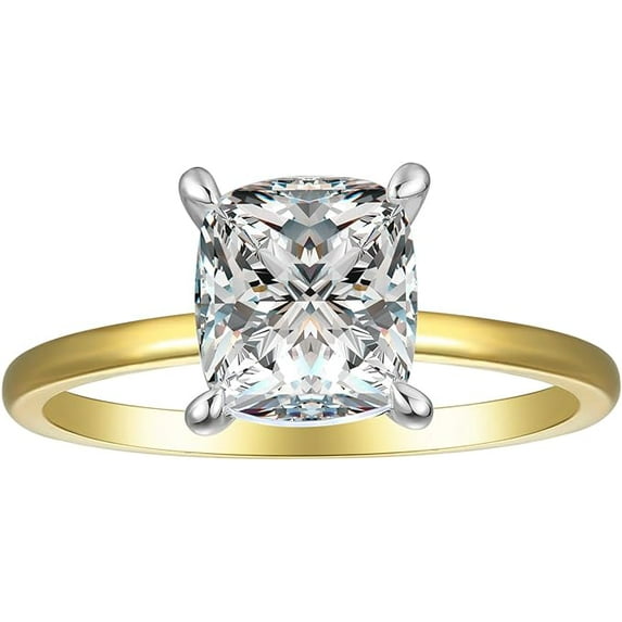 beryl_creation 0.80 Ct Cushion Cut White Diamond Wedding Engagement Solitaire Ring 14K Yellow Gold Plated 925 Sterling Silver For Women's -10