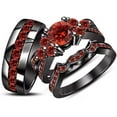 thumbnail image 1 of beryl_creation 1.10 Ct Round Cut Red Ruby Wedding Engagement Trio Ring Set 14K Black Gold Plated 925 Sterling Silver For Unisex -7, 1 of 1