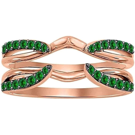beryl_creation 1.30 Ct Round Cut Green Emerald Wedding Enhancer Guard Wrap Ring 14K Rose Gold Plated 925 Sterling Silver For Women's -5.5