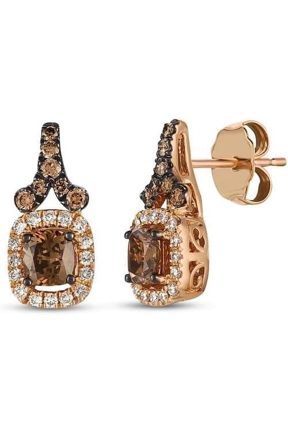 1.32 Ct Cushion Cut Brown Diamond Drop & Dangle Push Back Earring's 14K Rose Gold Plated 925 Sterling Silver For Women's