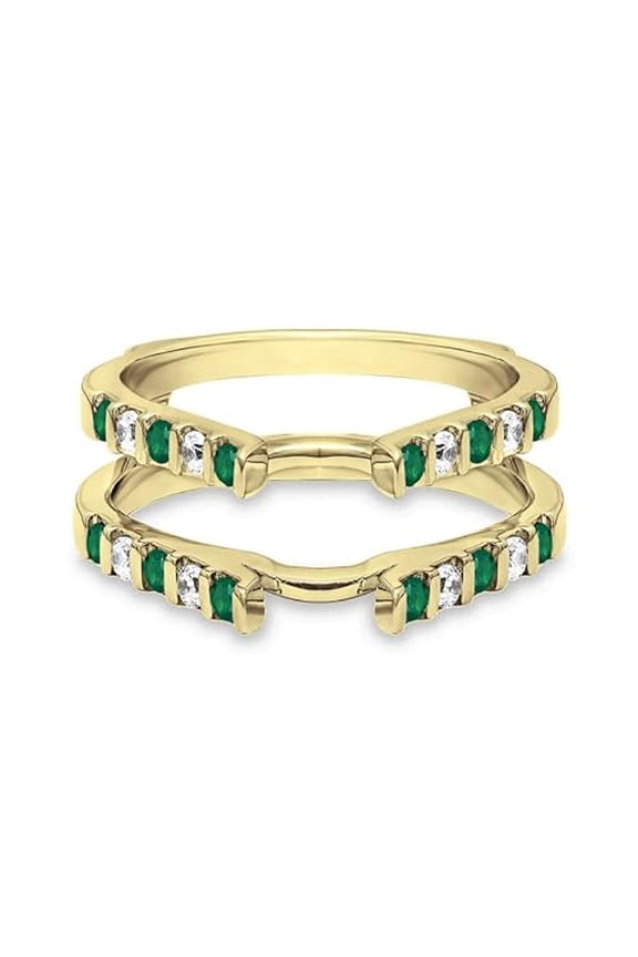 1.35 Ct Round Cut Green Emerald & Diamond Wedding Enhancer Guard Wrap Ring 14K Yellow Gold Plated 925 Sterling Silver For Women's -7