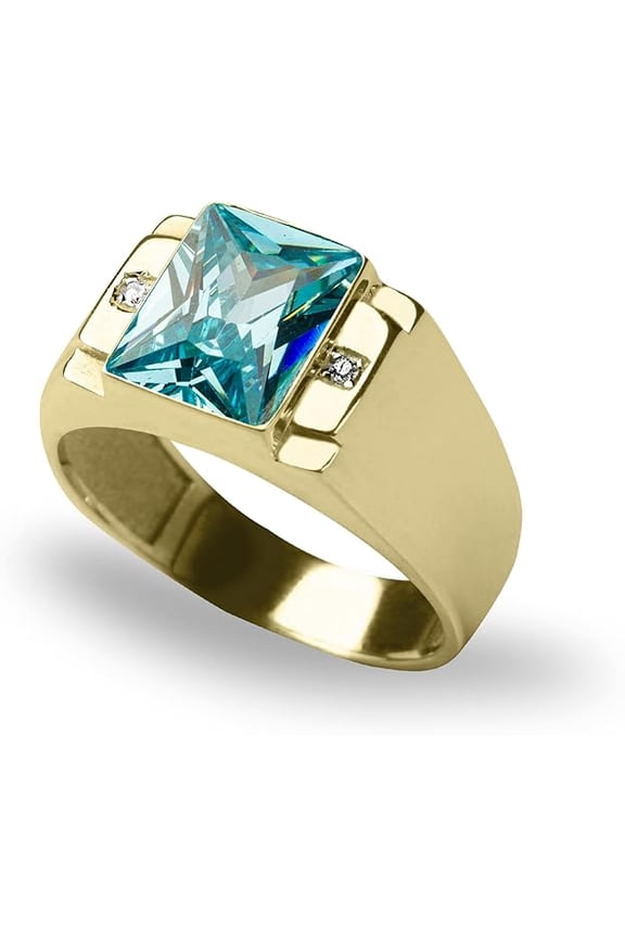 1.50 Ct Emerald Cut Blue Topaz Wedding Engagement Band Pinky Ring 14K Yellow Gold Plated 925 Sterling Silver For Men's -9