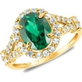 thumbnail image 1 of beryl_creation 1.50 Ct Oval Cut Green Emerald Wedding Engagement Halo Ring 14K Yellow Gold Plated 925 Sterling Silver For Women's -10, 1 of 1