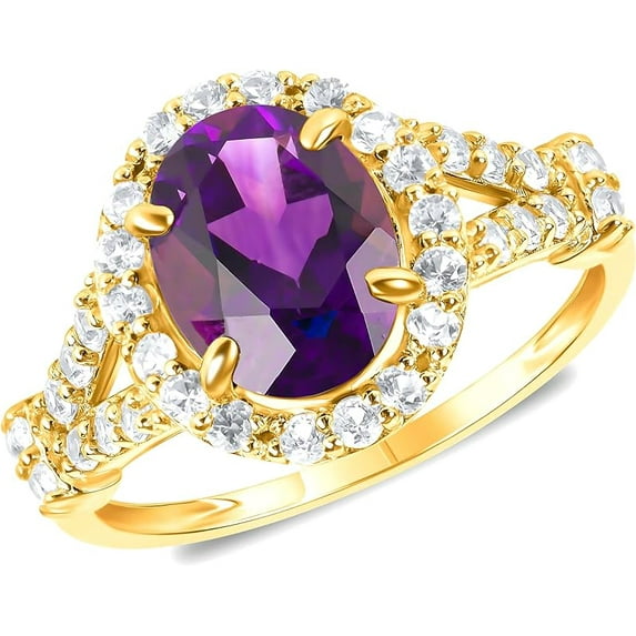 beryl_creation 1.50 Ct Oval Cut Purple Amethyst Wedding Engagement Halo Ring 14K Yellow Gold Plated 925 Sterling Silver For Women's -5.5