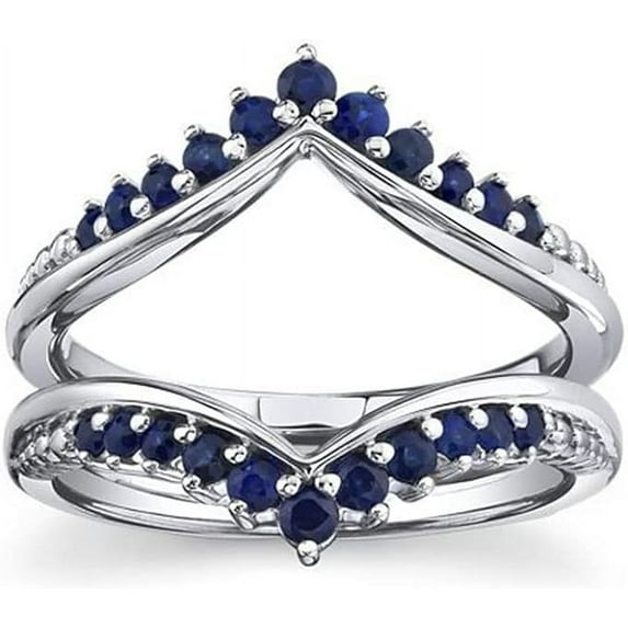 beryl_creation 1.50 Ct Round Cut Blue Sapphire For Women's Wedding Engagement Enhancer Guard Wrap Ring 14K White Gold Plated 925 Sterling Silver -9