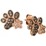beryl_creation 1.50 Ct Round Cut Chocolate Brown & White Diamond Dog Paw Print Stud Earring 14K Rose Gold Plated For Women's