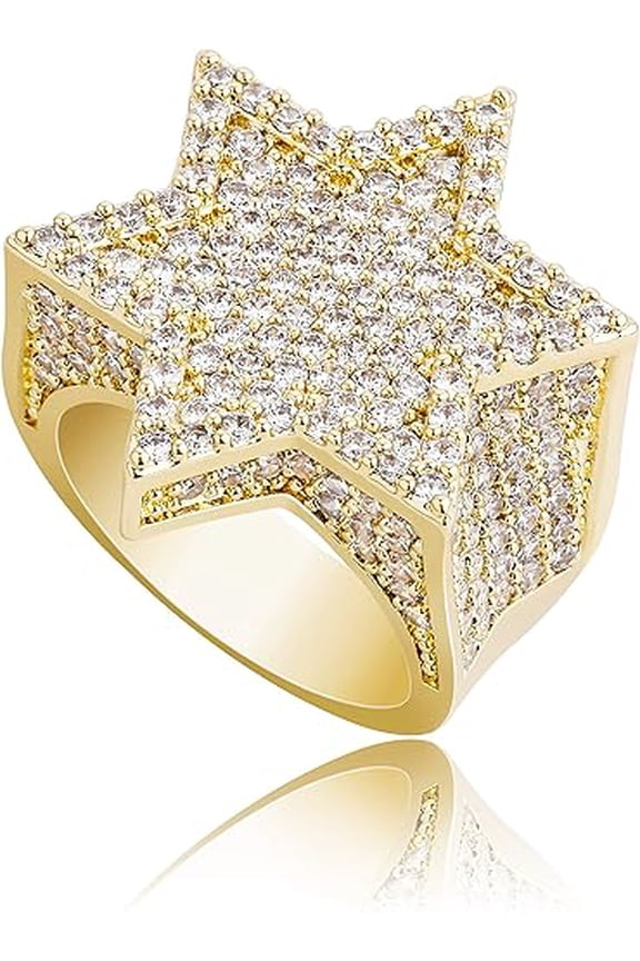 1.50 Ct Round Cut White Diamond Engagement Star Shape Cluster Pinky Ring 14K Yellow Gold Plated 925 Sterling Silver For Men's -6