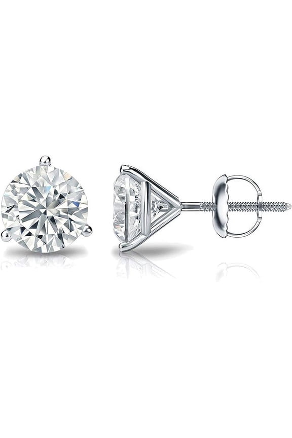 1.65 Ct Round Cut White Diamond Stud Screw Back Earring's Women's 14K White Gold Plated 925 Sterling Silver