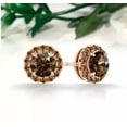 thumbnail image 1 of beryl_creation 1.70 Ct Round Cut Brown Diamond Halo Push Back Stud Earring's 14K Rose Gold Plated 925 Sterling Silver For Women's, 1 of 4