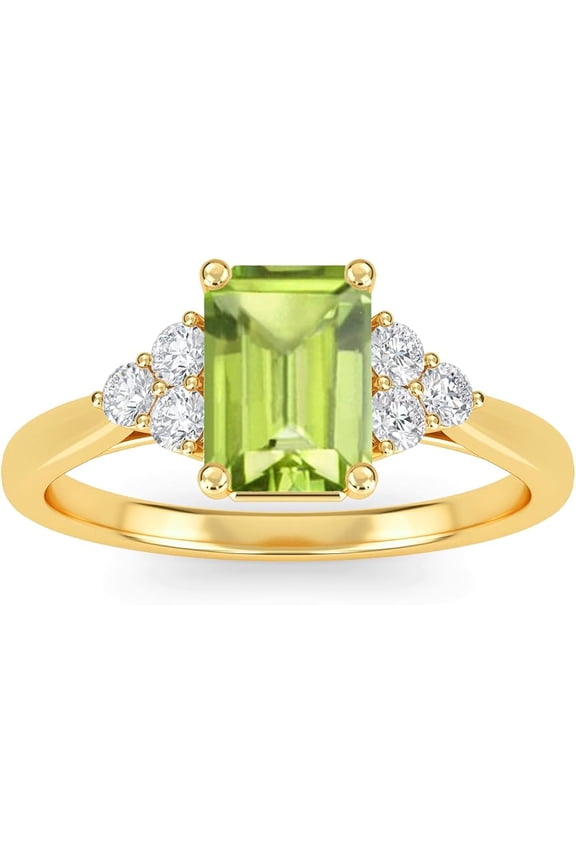 1.80 Ct Emerald Cut Green Peridot Christmas Thanksgiving Engagement Wedding Halo Ring For Women's 14K Yellow Gold Plated 925 Sterling Silver -7