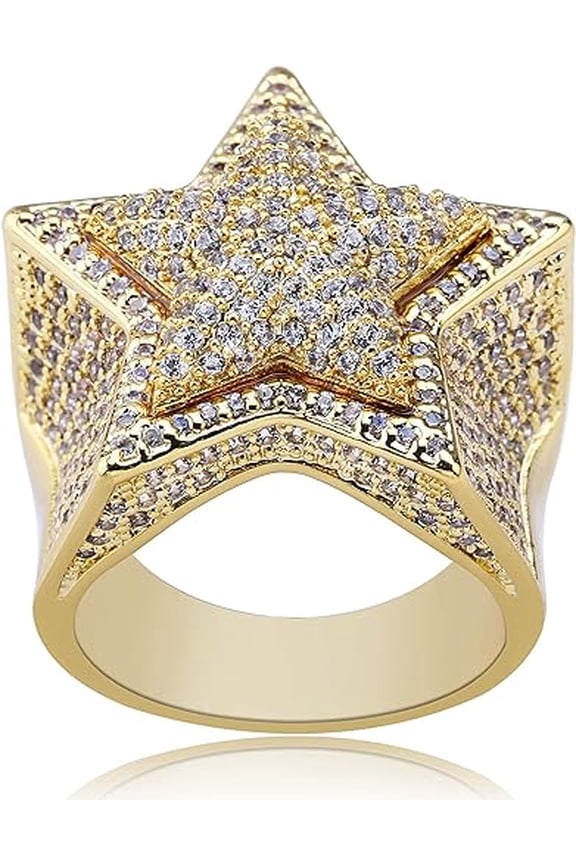 1.80 Ct Round Cut White Diamond Engagement Star Shape Cluster Pinky Ring 14K Yellow Gold Plated 925 Sterling Silver For Men's -5