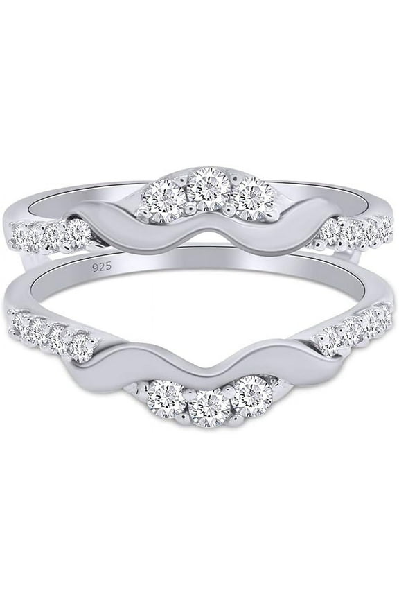 1.82 Ct Round Cut White Diamond Wedding Wrap Guard Enhancer Ring 14K White Gold Plated 925 Sterling Silver-5