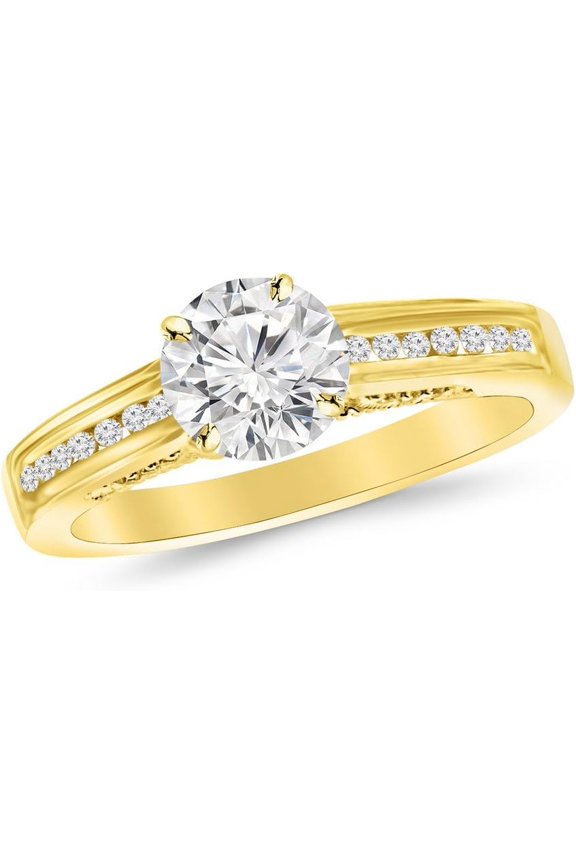 1.90 Ct Round Cut White Diamond Wedding Engagement Christmas Thanksgiving Halo Ring 14K Yellow Gold Finish 925 Sterling Silver For Women's -5.5