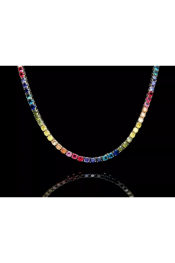 10 Ctw Round Cut 4 MM Rainbow Gemstone Engagament Wedding Anniversary 18 Inch Tennis Necklace 14K Yellow Gold Plated 925 Sterling Silver For Women's