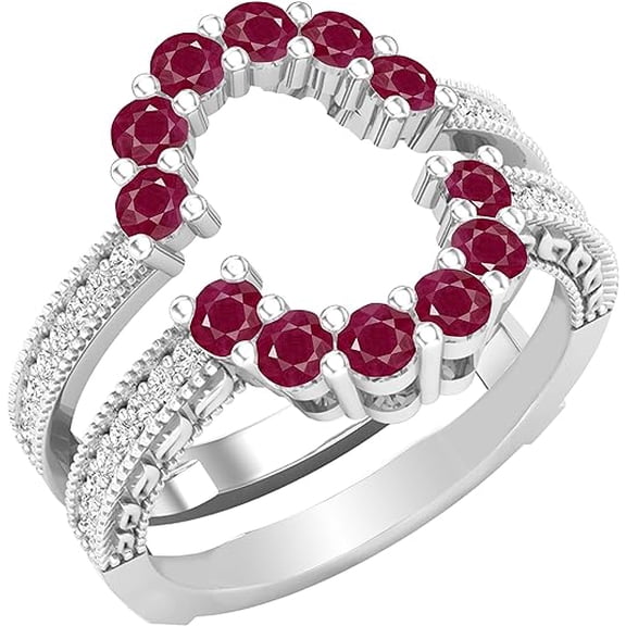 beryl_creation 14K White Gold Finish 1.42 Ct Round Cut Red Ruby & Diamond Wrap Guard Enhancer Wedding Engagement Ring 925 Sterling Silver For Women's -4