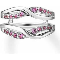 beryl_creation 14K White Gold Plated 1.40 Ct Round Cut Pink Sapphire Wedding Engagement Wrap Enhancer Guard Ring 925 Sterling Silver For Women's -6.5