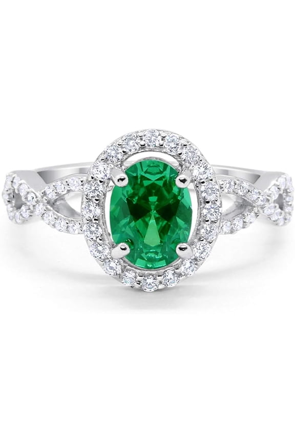 14K White Gold Plated 1.80 Ct Oval Cut Green Emerald Wedding Engagement Halo Ring 925 Sterling Silver For Women's -5