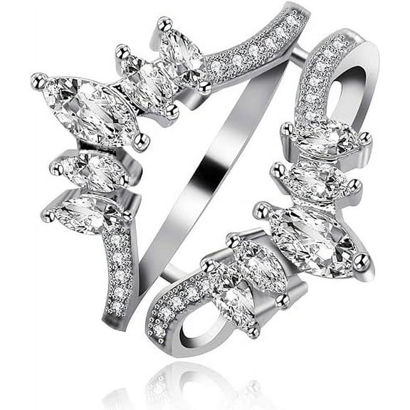 beryl_creation 14K White Gold Plated 2.20 Ct Marquise Cut Diamond Wedding Engagement Enhancer Guard Wrap Ring 925 Sterling Silver For Women's -6