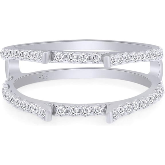 beryl_creation 14K White Gold Plated 925 Sterling Silver 2.28 Ct Round Cut White Diamond Wrap Guard Enhancer Thanksgiving Christmas Wedding Engagement Ring For Women's - 7.5