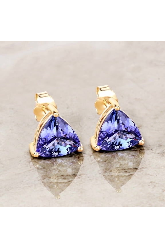 14K Yellow Gold Over Tanzanite Earrings Tanzanite Trillion Stud Earrings