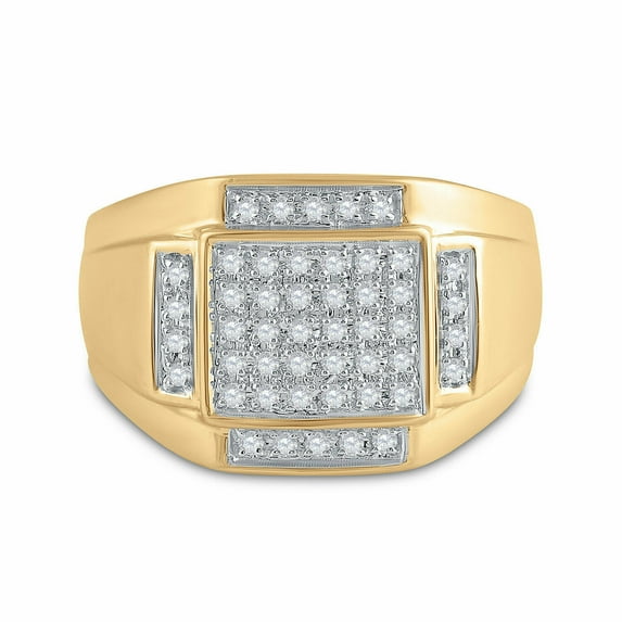 beryl_creation 14K Yellow Gold Plated 1.52 Ct Round Cut White Diamond Wedding Engagement Cluster Pinky Ring 925 Sterling Silver For Men's -6