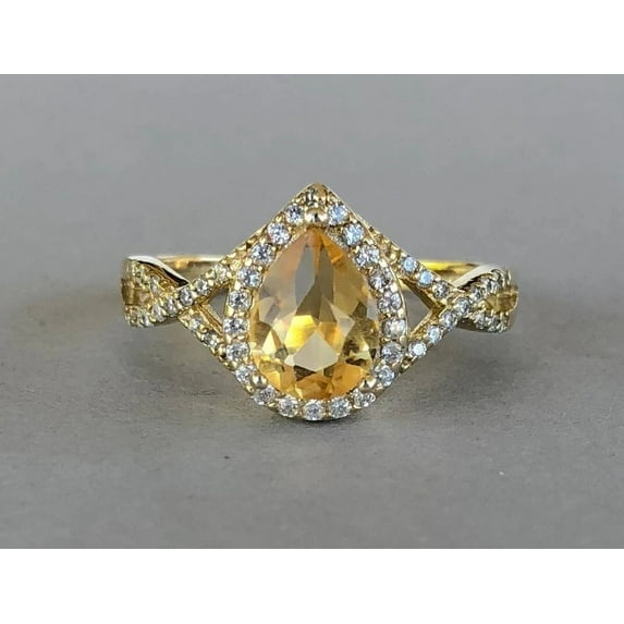 beryl_creation 14K Yellow Gold Plated 925 Sterling Silver 2.00 Ct Pear Cut Citrine & Diamond Engagement Wedding Christmas Thanksgiving Ring For Women's -9.5