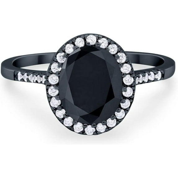 beryl_creation 2.00 Ct Oval Cut Black Diamond Engagement Wedding Christmas Thanksgiving Halo Ring 14K Black Gold Plated 925 Sterling Silver For Women's -4.5