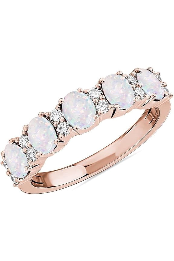 2.00 Ct Oval Cut Fire Opal Wedding Engagement Half Band Ring 14K Rose Gold Plated 925 Sterling Silver For Women's -4.5