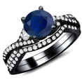 thumbnail image 1 of beryl_creation 2.00 Ct Round Cut Blue Sapphire Wedding Engagement Thanksgiving Christmas Bridal Ring Set 14K Black Gold Plated 925 Sterling Silver For Women's -7, 1 of 2