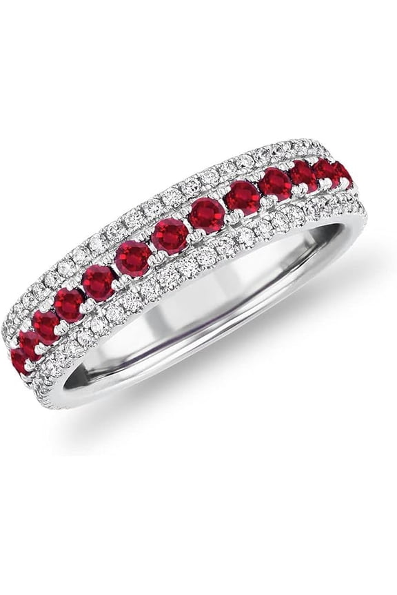 2.00 Ct Round Cut Red Ruby Wedding Engagement Band Ring 14K White Gold Plated 925 Sterling Silver For Women's -4