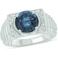 thumbnail image 1 of beryl_creation 2.10 Ct Round Cut Blue Sapphire Wedding Engagement Men's Band Pinky Ring 14K White Gold Plated 925 Sterling Silver -7.5, 1 of 1