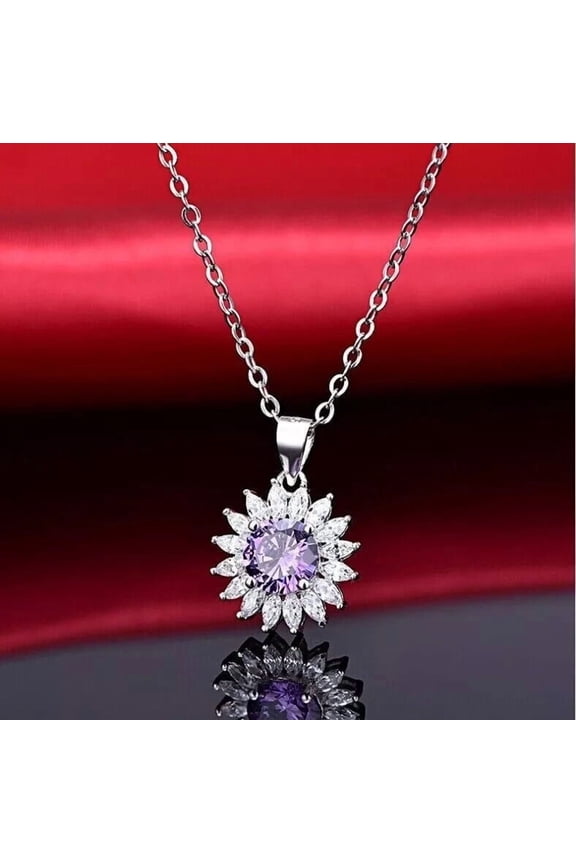 2.10 Ct Round Cut Purple Amethyst Womens Pendant with Chain 14K White Gold Plated 925 Sterling Silver