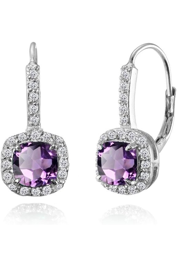 2.10 Ctw Cushion Cut Purple Amethyst Engagement Wedding Christmast Tanksgiving Drop Dangle Earring's 14K White Gold Plated 925 Sterling Silver For Women's