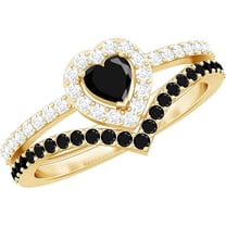 beryl_creation 2.20 Ct Heart Cut Black Diamond Womens Engagement Bridal Ring Set 14K Yellow Gold Plated 925 Sterling Silver -7.5