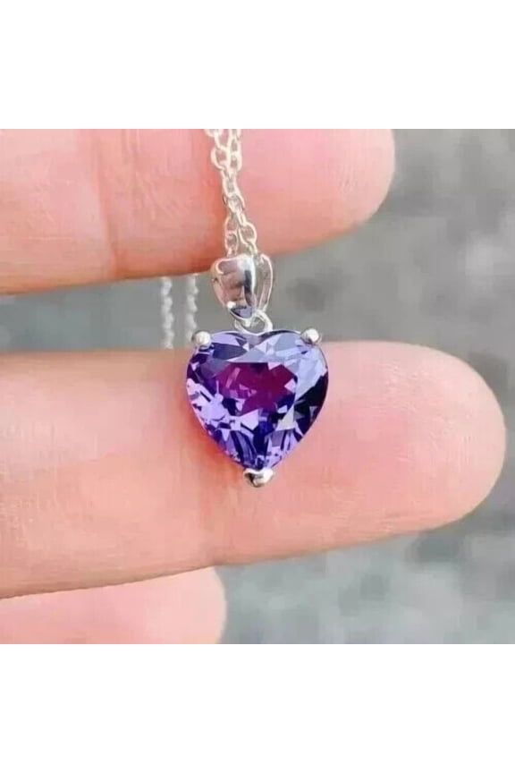 2.20 Ctw Heart Cut Simulated Purple Amethyst Womens Pendant 14K White Gold Plated For Womens 925 Sterling Silver