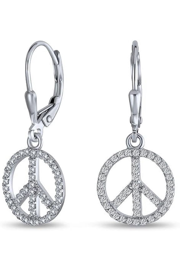 2.20Ct Round Cut White Diamond World Peace Sign Drop Dangle Lever Back Earring 14K White Gold Plated For Women's