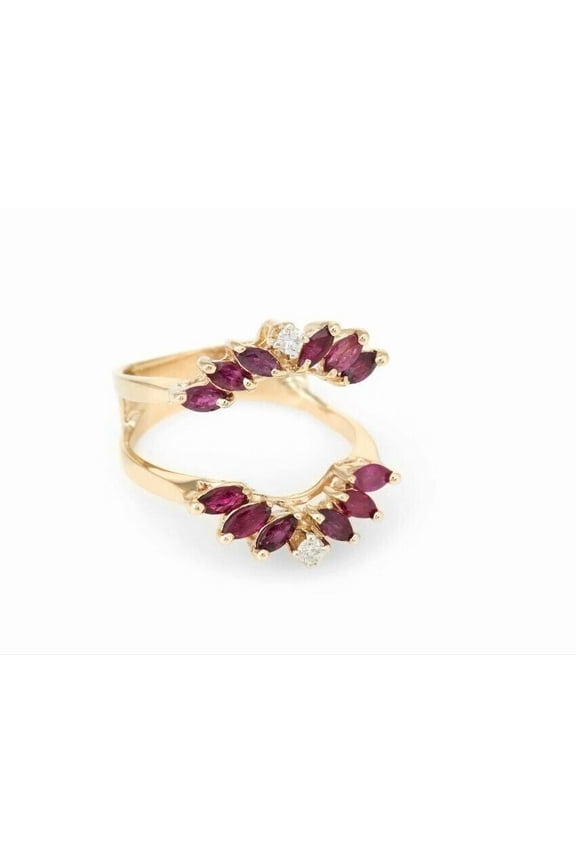 2.30 Ct Marquise Cut Red Ruby Wedding Engagement Enhancer Guard Wrap Ring 925 Sterling Silver For Women's 14K Yellow Gold Plated -7.5