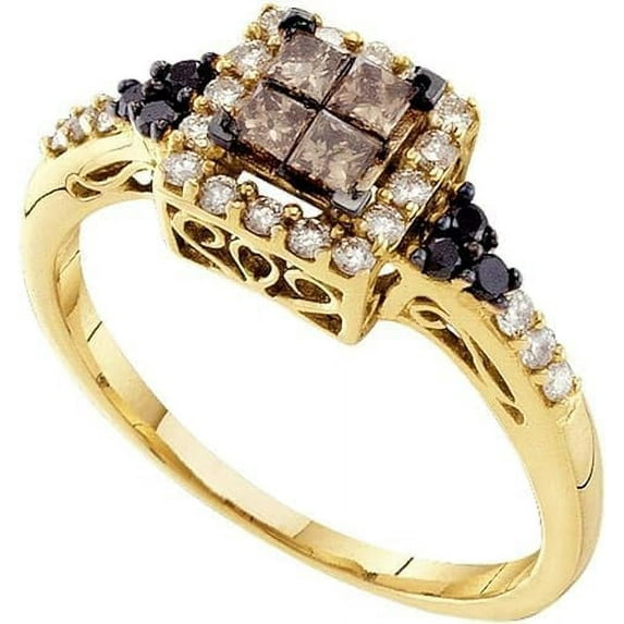 beryl_creation 2.35 Ct Princess Cut Brown & White Diamond Engagement Halo Ring 14k Yellow Gold Finish With 925 Sterling Silver-10