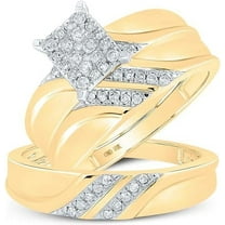 beryl_creation 2.35 Ct Round Cut White Diamond Wedding Engagement Cluster Band Trio Ring Set 925 Sterling Silver 14K Yellow Gold Plated For Unisex -7