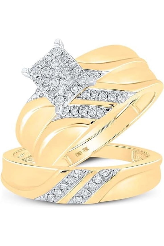 2.35 Ct Round Cut White Diamond Wedding Engagement Cluster Band Trio Ring Set 925 Sterling Silver 14K Yellow Gold Plated For Unisex -7