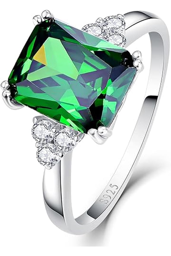 2.40 Ct Emerald Cut Green Emerald Womens Wedding Enagaement Ring 925 Sterling Silver 14K White Gold Plated For Women's -9
