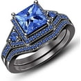 thumbnail image 1 of beryl_creation 2.40 Ct Princess Cut Blue Sapphire Engagement Wedding Thanksgiving Christmas Bridal Ring Set 14K Black Gold Plated 925 Sterling Silver For Women's -7.5, 1 of 1