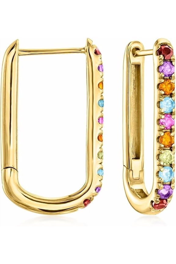 2.40 Ct Round Cut Multi Gemstone Engagement Wedding Clip On Hoop Huggie Earring's 14K Yellow Gold Plated 925 Sterling Silver For Women's