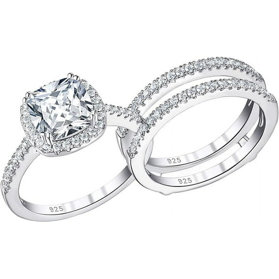 beryl_creation 2.42 Ct Cushion Cut Diamond Wedding Engagement Enhancer Guard Wrap Ring 925 Sterling Silver 14K White Gold Plated For Women's -6