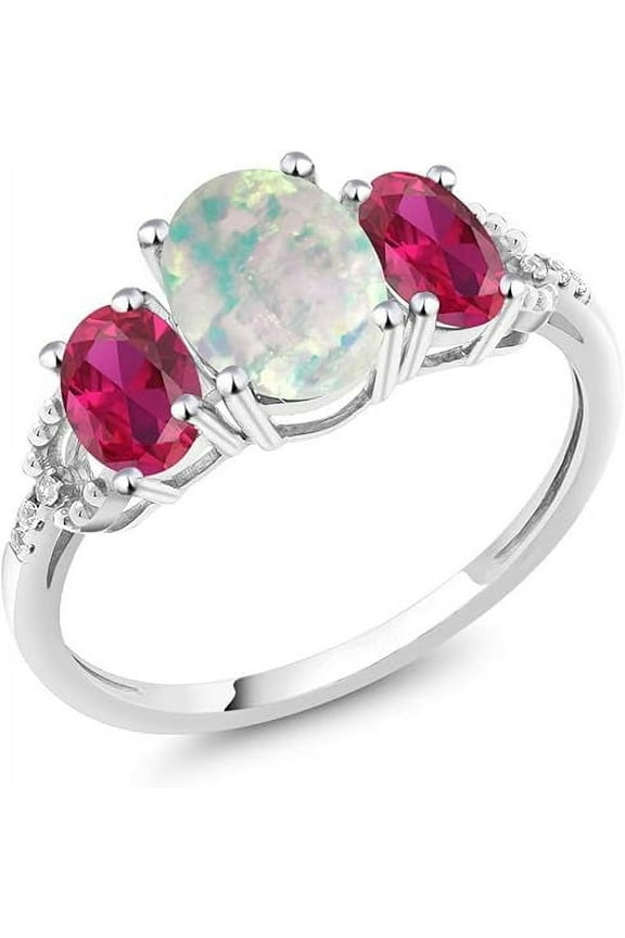 2.50 Ct Oval Cut Fire Opal Wedding Engagement Ring 925 Sterling Silver 14K White Gold Plated For Women's -5